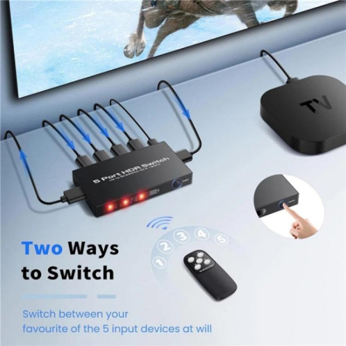Commutateur HDMI 2.1 5x1 Q8-5 pour home cinéma/bureau, commutateur vidéo de jeu 8K 60 Hz, prise : prise américaine SH3601578-09